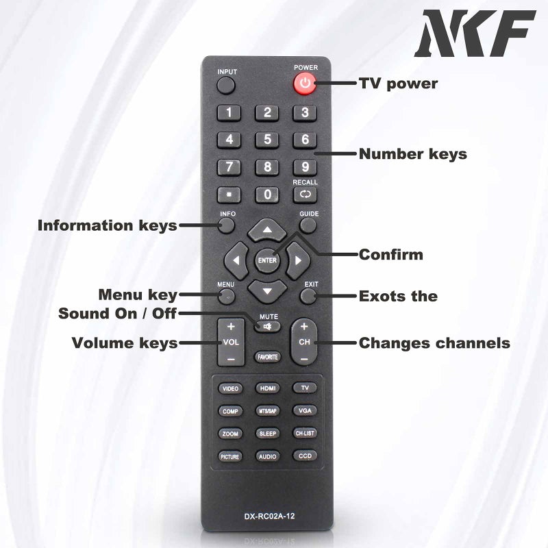 NKF DX-RC02A-12 Remote Control for Dynex TV Remote DX-L19-10A DX-L32-10A DX-RC02A-12 DX-26L100A13 DX-32L100A13 DX-37L130A11 - Image 3